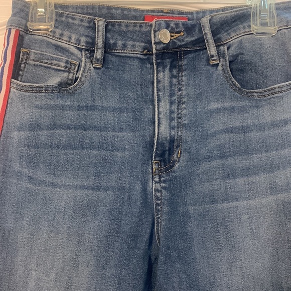 Guess Blue Skinny Denim Jeans with Red, White and Blue Stripes on Both Sides - Picture 2 of 9